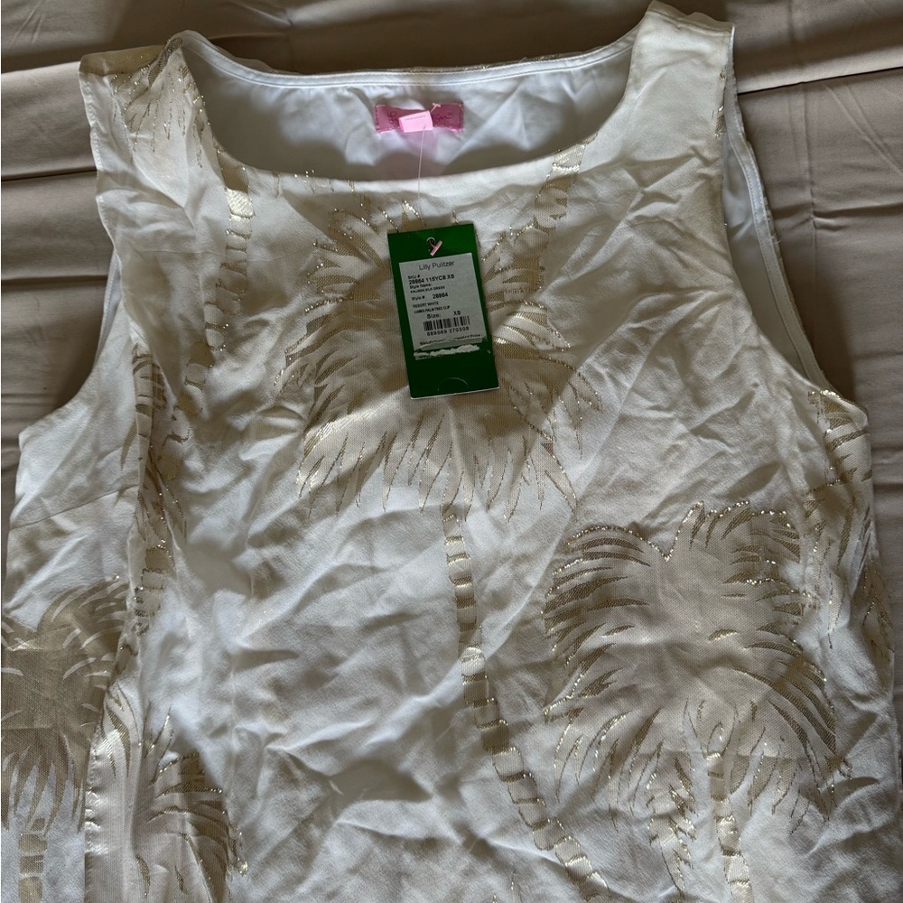 Lilly Pulitzer White and Gold Dress Calissa palm tree silk dress NWT XS - Picture 3 of 9
